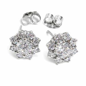 Vintage Signed 925 CZ Cluster Post Earrings
